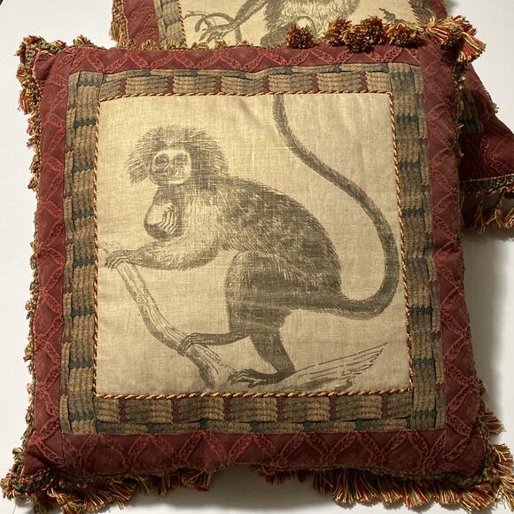 Neiman Marcus Tapestry Pillows Set Exotic Jungle Safari Tassel Trim Sweet Dreams - Picture 4 of 12